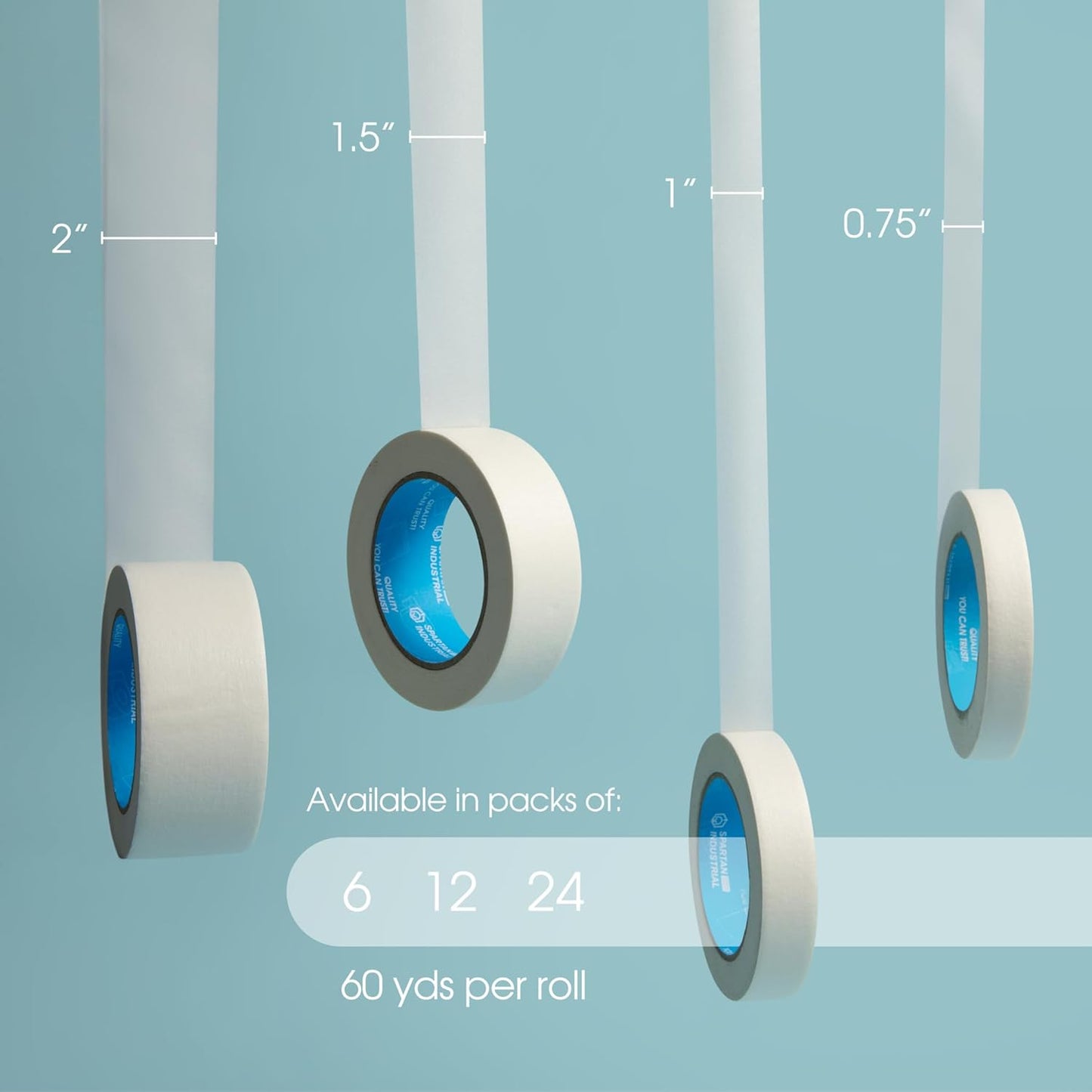 Spartan Industrial - 0.75" X 60 yd Masking Tape for Painting, Drafting, Labeling, and More - 6 Beige Tape Rolls, 5.5 Mil