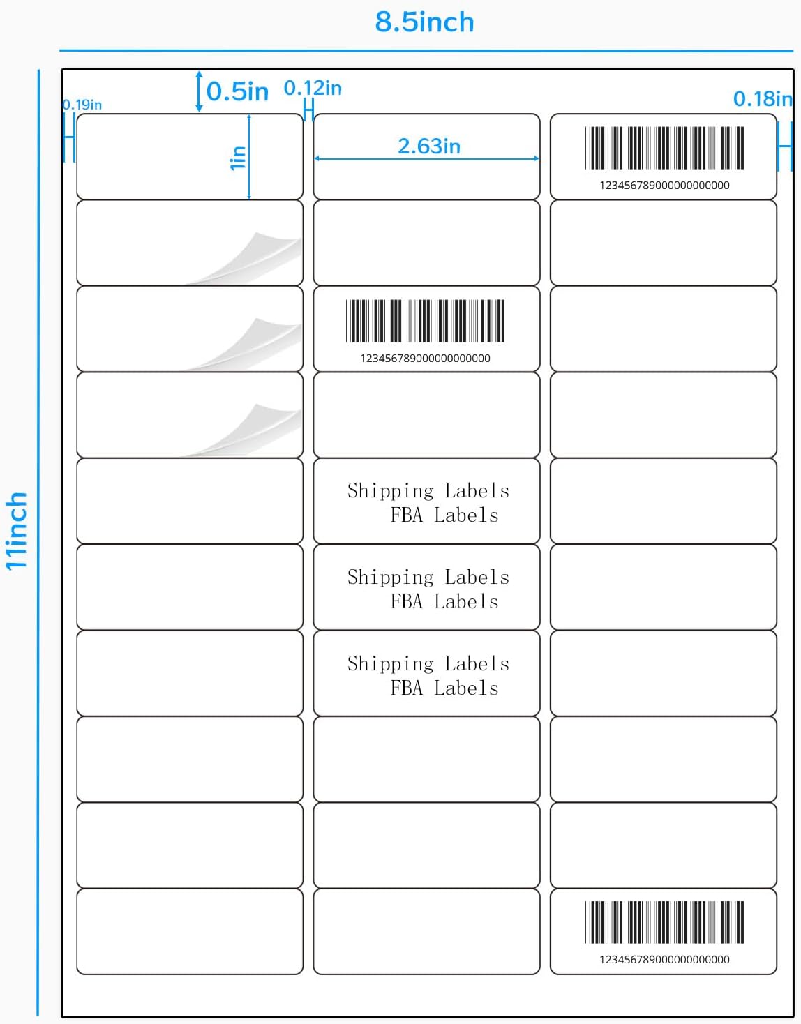 8.5"×11" Address Labels 600 Labels Sticker Paper for Laser/Inkjet Printer, 1" x 2-5/8" mailing Label- White