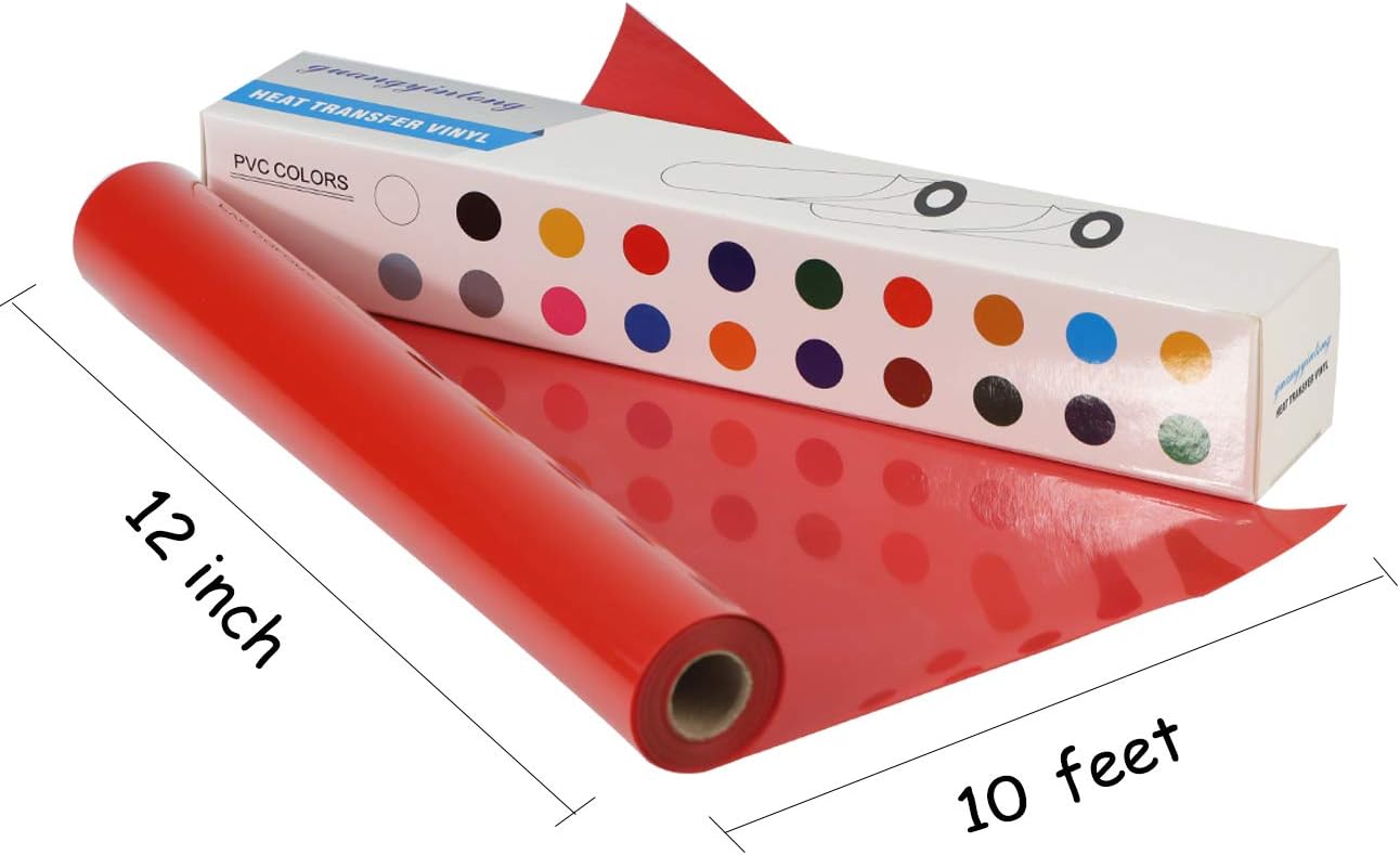 guangyintong Heat Transfer Vinyl Red HTV Rolls, 12" x 10ft Red Iron on Vinyl for T-Shirts, Matte Surface Red HTV Vinyl for All Cutter Machine Easy to Cut & Weed for Heat Vinyl DIY Design