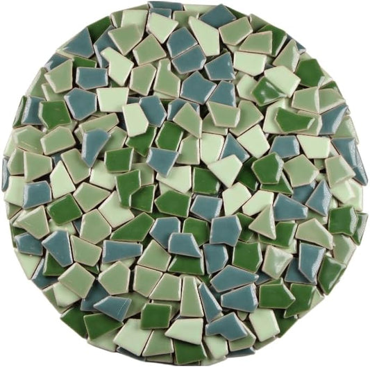 Ceramic Mosaic Tiles for Crafts & Art Projects 200 Grams Vibrant Colors Pieces Fit Together Like a Puzzle Endless Creative Ideas for Mosaic Art DIY Hobbies Small Sizes (Green Mix)