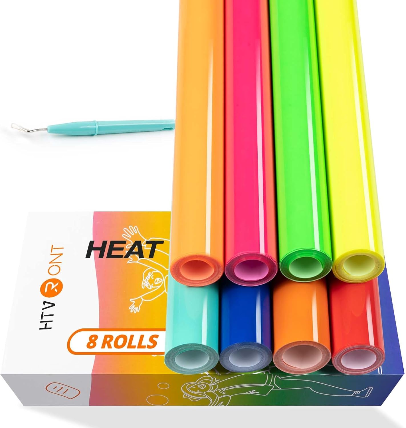 HTVRONT Neon Heat Transfer Vinyl Bundle - 8 Rolls 12in * 3ft Iron on Vinyl for T-Shirts, Green & Orange Neon HTV Easy to Cut & Weed, Compatible with Cricut or Silhouette Cameo
