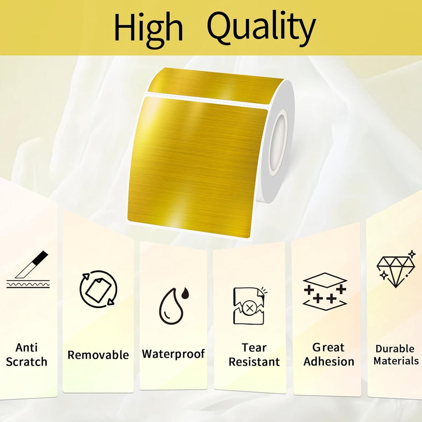 Square Thermal Labels Stickers 3" x 3", Gold Thermal Square Stickers Labels, Glitter Self-Adhesive Direct Thermals Label for Small Business- Holographic Gold