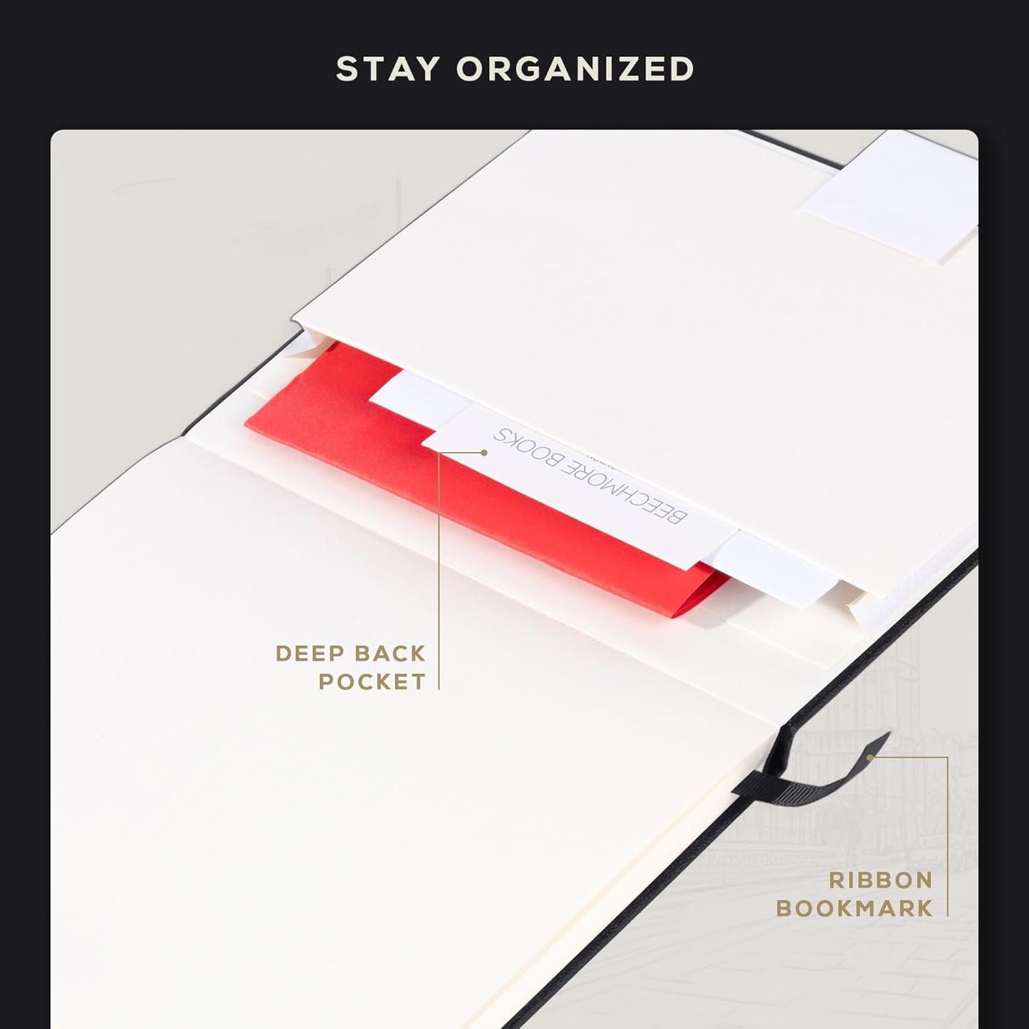 Beechmore Books Square Sketchbook – 8x8 Premium Vegan Leather Bound Large Sketch Book Hardcover with 156 Thick 160gsm Perforated Ivory Pages, Blank Sketch Pad, Gift Boxed Back Pocket, Ribbon Bookmark