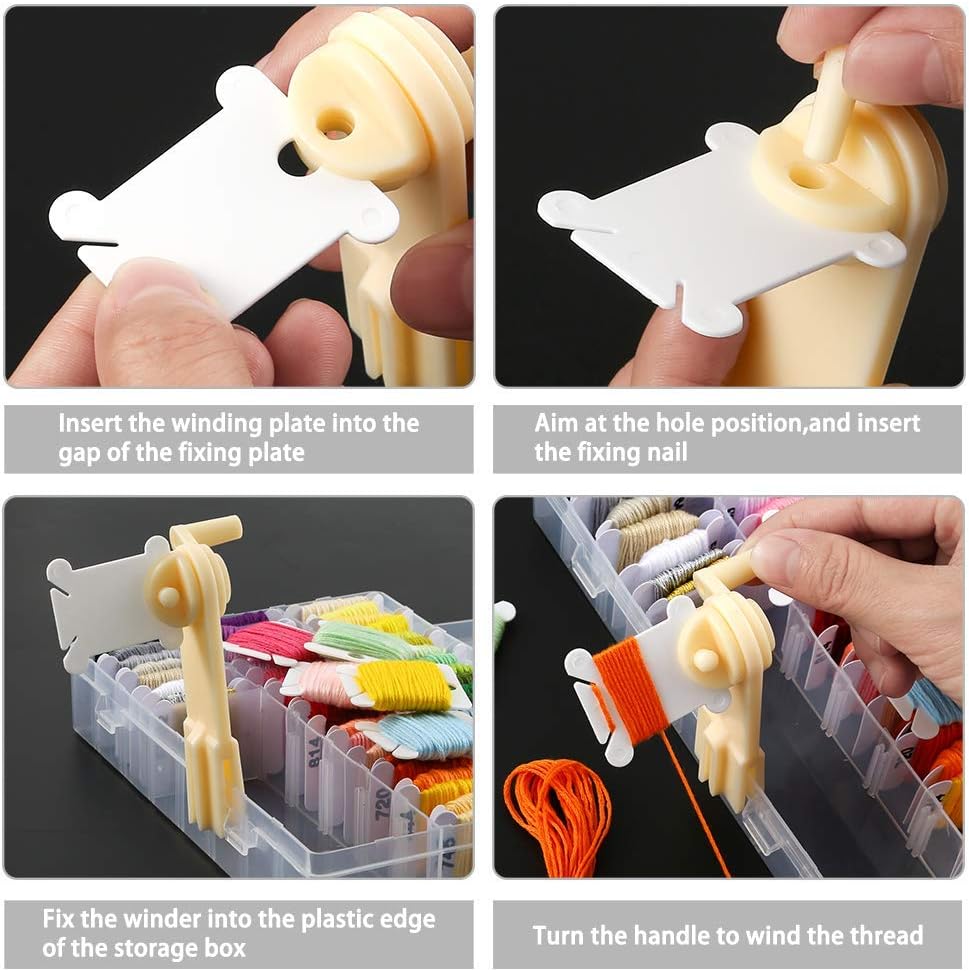 Epesl Embroidery Floss Organizer Box Tools - Bobbin Winder, 1 Removable 36 Compartments with 120 Floss Bobbins and Stickers for Craft DIY Cross Stitch Thread Sewing Bead Jewelry Diamonds Storage