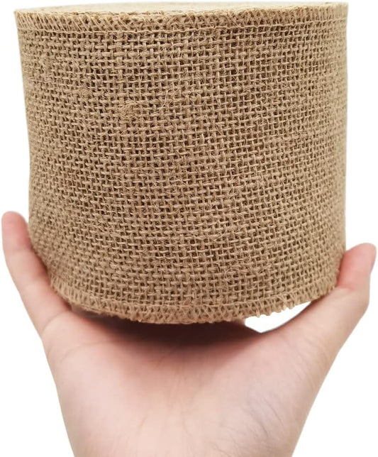 INSPIRELLE 4" Natural Burlap Fabric Roll 10 Yards Jute Ribbon for Gift Wrapping Craft Projects Wedding Decoration Home Decoration 10CM