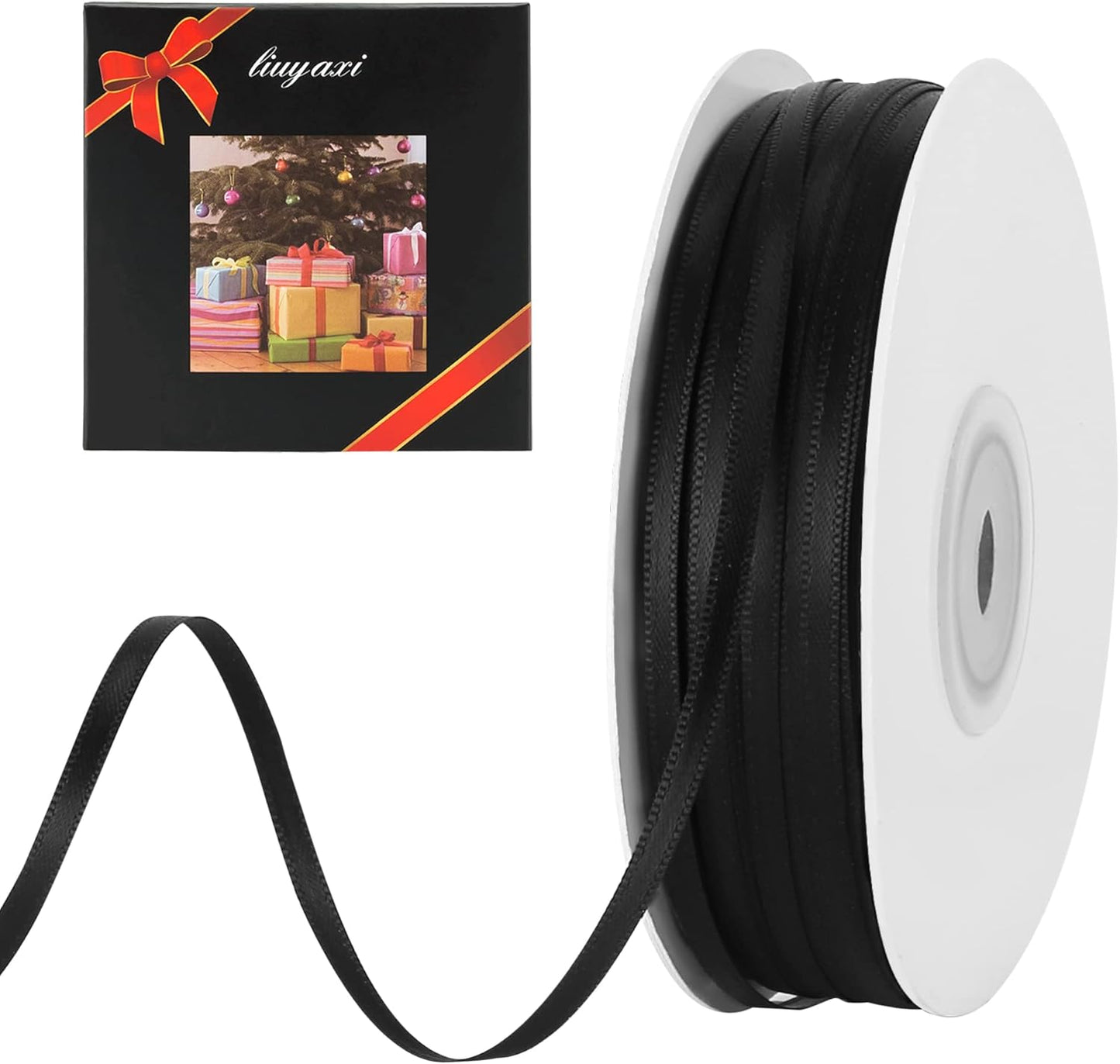 LIUYAXI Black Double Faced Satin Ribbon, 1/8" X Continuous 100 Yards, Thin Ribbons Perfect for Gift Wrapping Wedding Invitation Card Hair Bows Tag Floral Arrangement DIY Craft