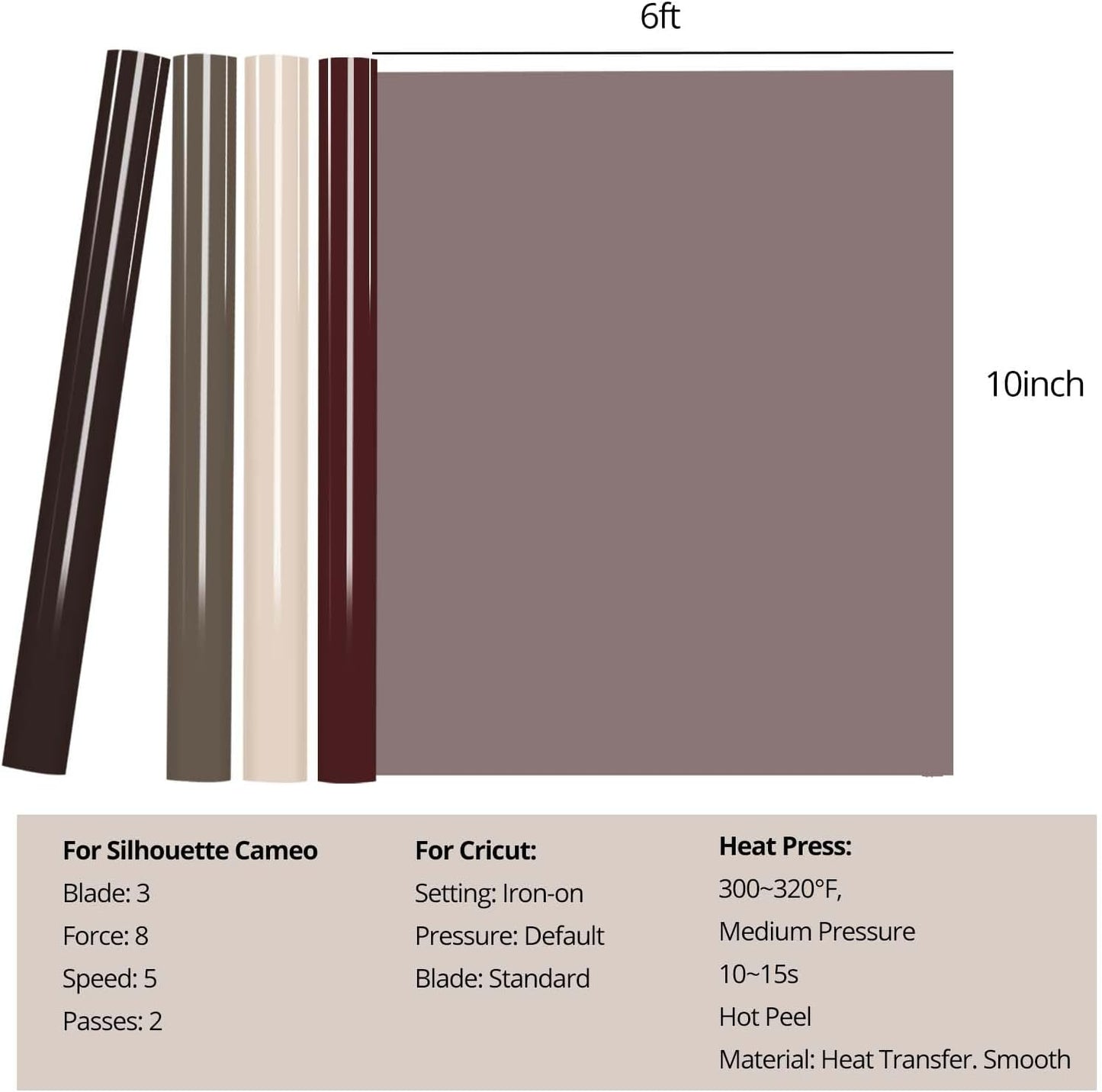 HTVRONT Puff Vinyl Heat Transfer -10" x 6ft Coffee 3D Puff Heat Transfer Vinyl for T-Shirt- Puff Htv Vinyl for Compatible with Cricut Cutting Machine-Easy Cut/Weed