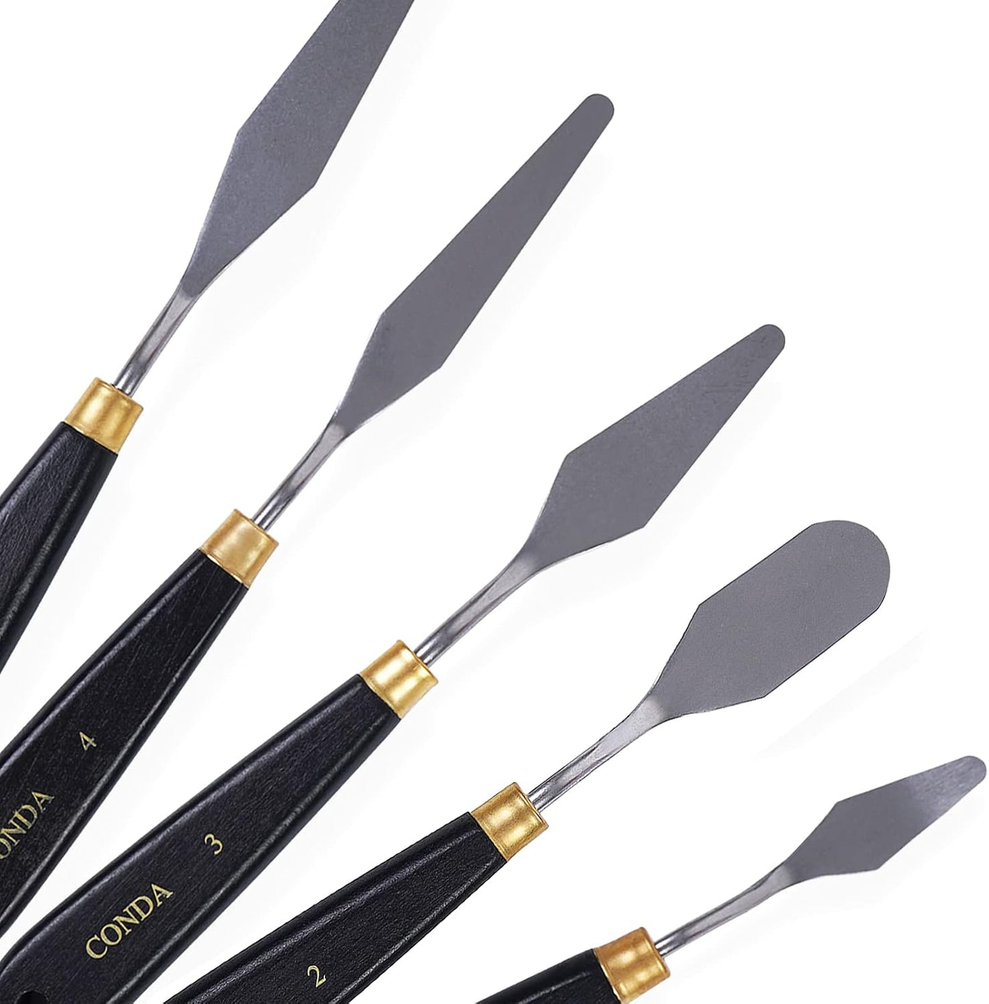 conda Palette Knife Painting Stainless Steel Spatula Palette Knife Oil Paint Metal Knives Wood Handle (Black 5 Piece)