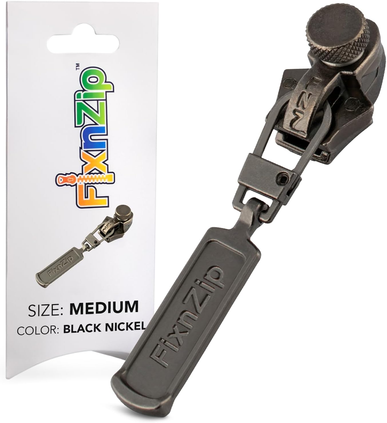 FixnZip (Medium, Black Nickel) - See Size Guide - Universal Zipper Repair Kit for Jackets, Luggage, Bags - Backpack Zipper Replacement Repair Kit - Instant Zipper Fix