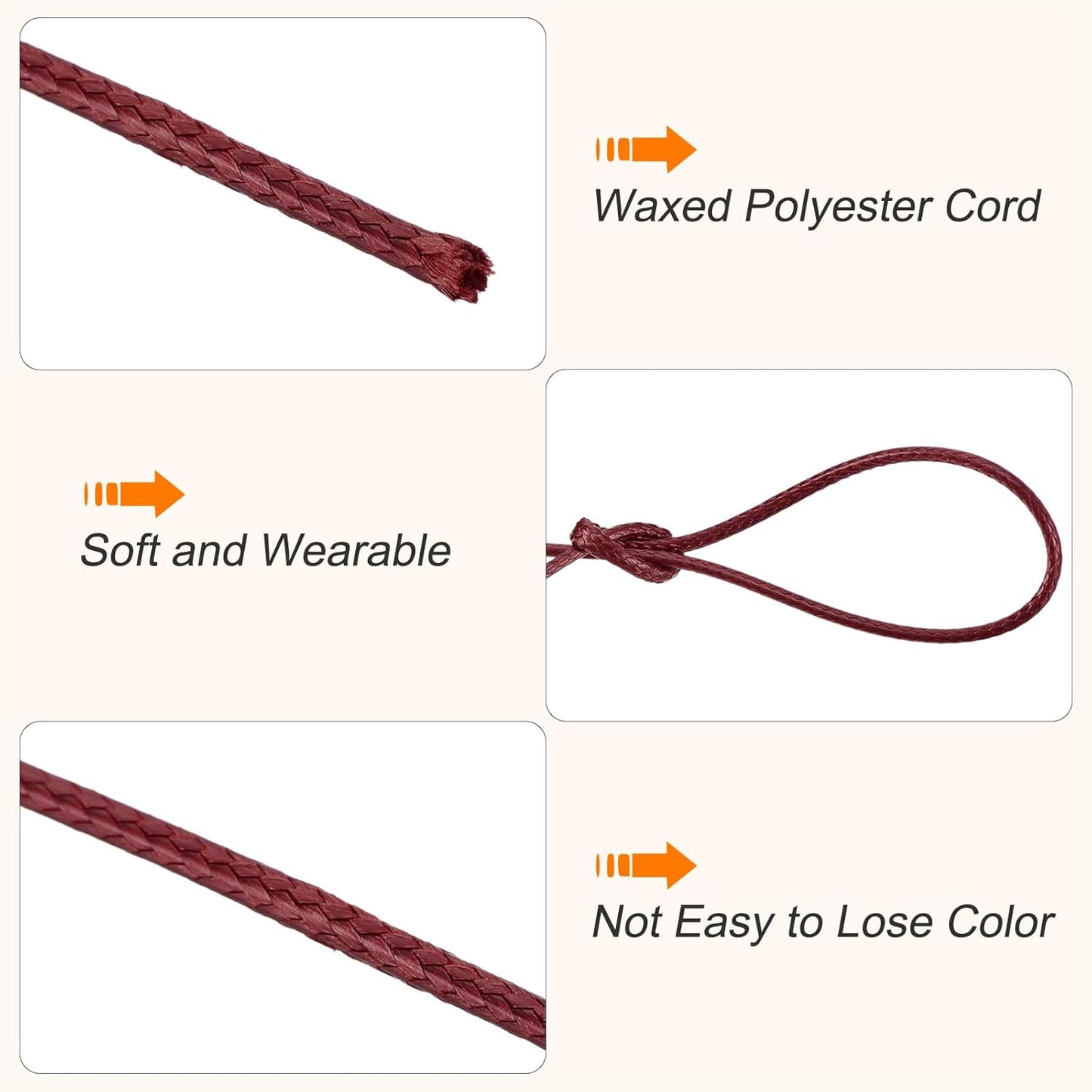 MECCANIXITY Waxed Cord 0.8mm Waxed Polyester Cord 175 Yard Wax String for Bracelet Making,Necklaces, Beading,Jewelry Making and DIY Crafts(Wine Red)