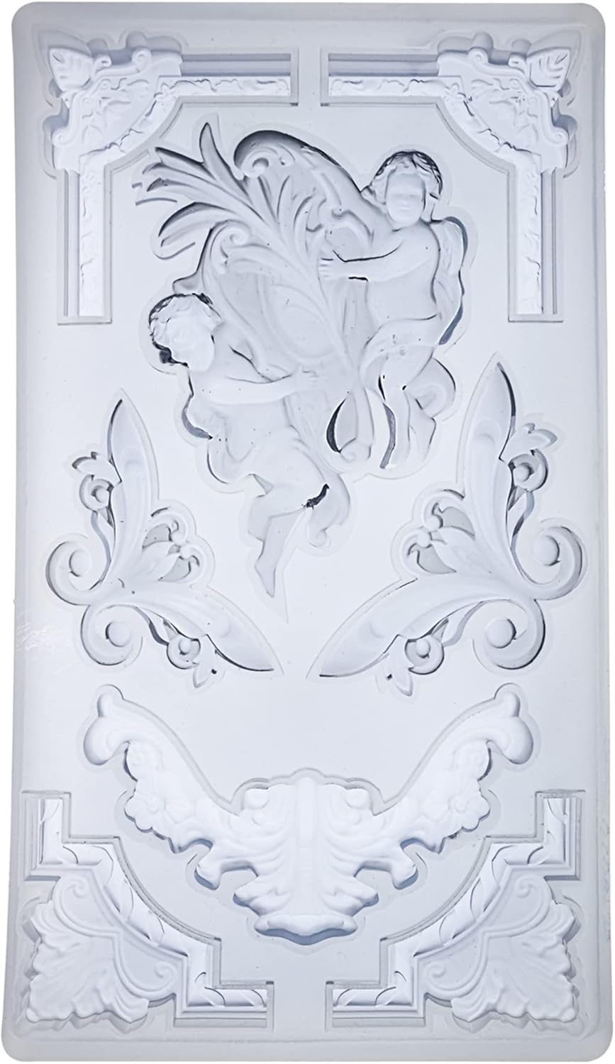 Art Mold for Polyclay Air Dry Clay Plaster, Border Frame with Cupids