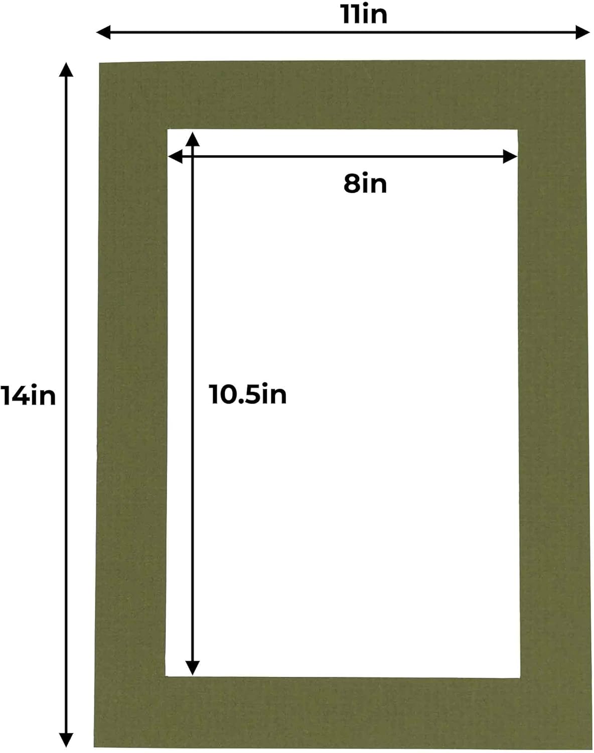 11x14 Mat for 8.5x11 Photo - Precut Dill Green Picture Matboard for Frames 11 x 14 Inches - Bevel Cut to Display Art 8.5 x 11 Inches - Acid Free Pack of 100 MATS with Backing Boards & Clear Bags