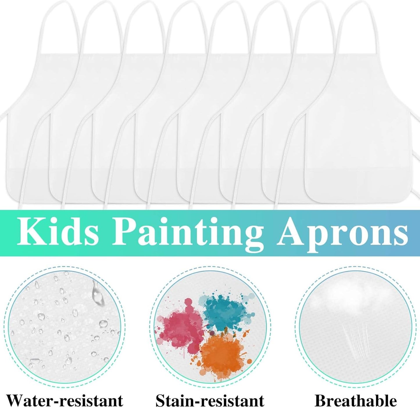 8 Pcs Kids Apron Painting Aprons for Kids Art Smocks Paint Apron Bulk for Painting Classroom Activity Kitchen Crafts Party Supplies(White)