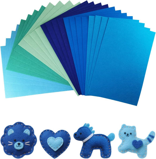 Blue Stiff Felt Sheets for Craftes, 24 Pcs 8 x 12 Inch 1mm Stiff Felt Fabric Sheet Assorted Blue Colors for Craft Supplies