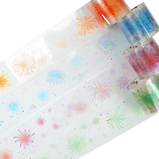 Fireworks PET Tape Set, 4 Rolls Pre-Cut Ephemera for Junk Journaling, Scrapbooking, Crafting, DIY Projects, Diaries, and Art Supplies