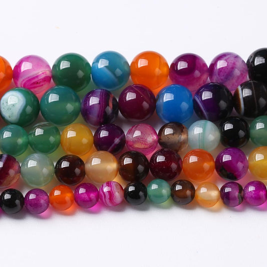 60pcs 6mm Natural Multicolor Stripe Agate Beads for Jewelry Making Natural Stone Energy Healing Beads DIY Bracelet Necklace 15" (6mm, Multicolor Stripe Agate)