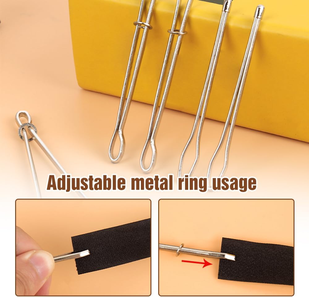 8 PCS DIY Rope Threader Clip, Drawstring Threader Tool Set, Sewing Loop Turner Hooks Metal Easy Pull Drawstring Threader with Tweezer Sewing Tool for Drawstring Replacement for Hoodies, Shorts, Pants