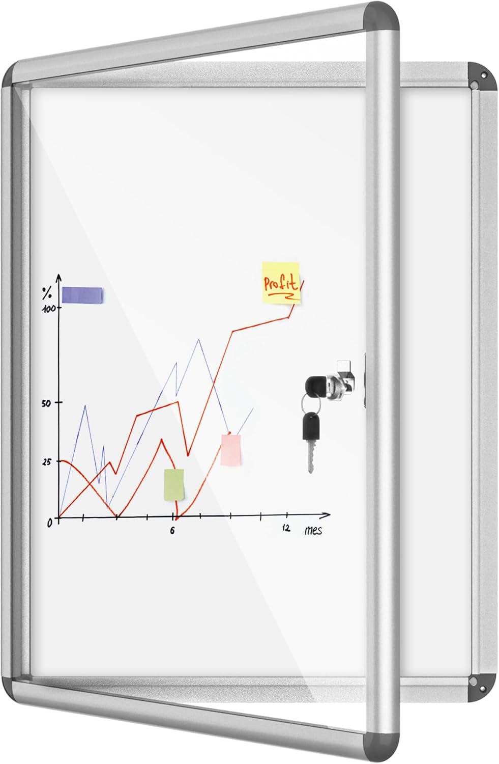 26"x20" Enclosed Bulletin Board, Lockable Weather-Resistant Aluminum Noticeboard for School & Office, Silver Frame w/Magentic Whiteboard