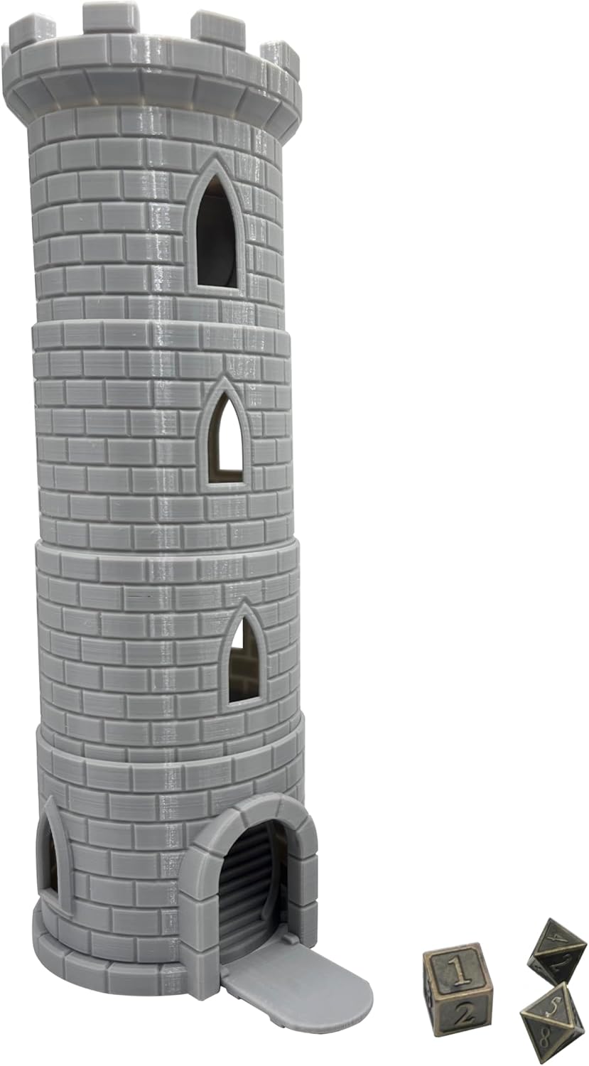 HAUTICO Collapsing Dice Tower and Little Town Houses Scene, Terrain Scenery for 20-28mm Miniatures Wargame, D&D Table Top Game Paintable (Tower Only Edition)