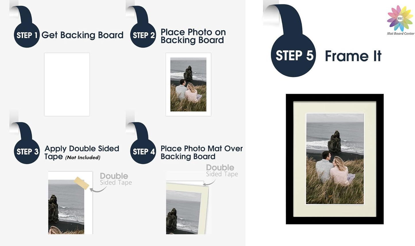 Mat Board Center, Pack of 10, 5x7 for 4x6 Light Gray Color Mats - Bevel Cut, Acid Free, 4-ply Thickness, White Core - for Pictures, Photos, Framing