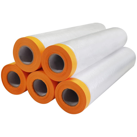 5 Rolls Pre-Taped Masking Film - Masking Film Plastic for Car Paint, Furniture Protection (7.9 Feet X 65.6 Feet)