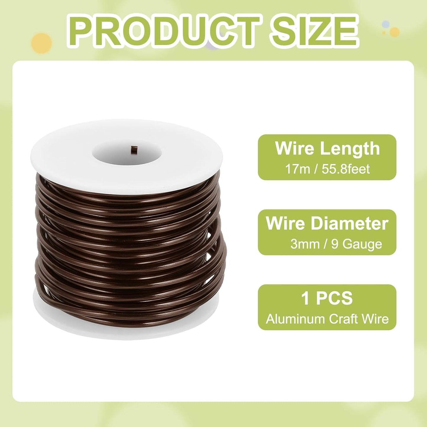 MECCANIXITY 9 Gauge Anodized Aluminum Craft Wire Bendable Bonsai Training Wire 56 Feet 3mm for Sculpting Crafts Wreath Floral Beading Jewelry Making, Brown