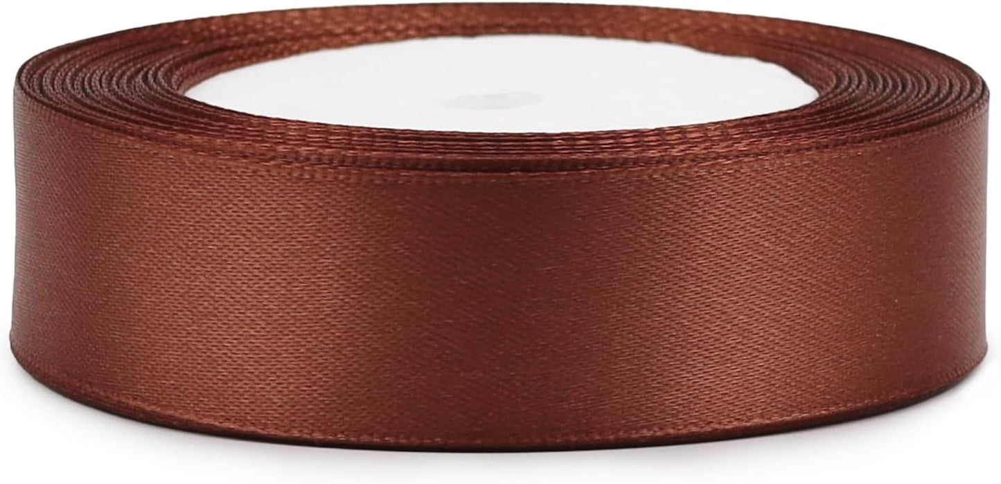 Brown Solid Satin Ribbon 1 Inch 25 Yards Solid Polyester Fabric Ribbon for Gift Wrapping Wedding Christmas Baby Shower Birthday Party Decoration Handmade Immortal Flower Craft