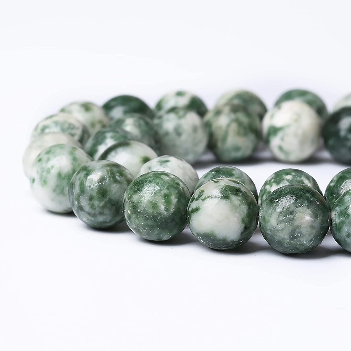 32pcs 12mm Natural Green Spot Stone Stone Beads for Jewelry Making Loose Spacer Round Beads DIY Bracelets Necklaces 15" (12mm, Green Spot Stone)