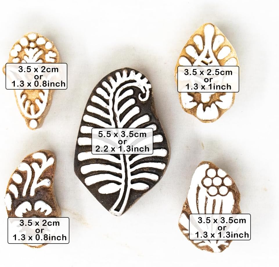Wooden Stamp Block, Printing Stamp Design Set - Block for Printing Saree Border, Dresses, Craft Card Making, Scrapbook, Clay Pottery | Set of 5 | Hashcart®