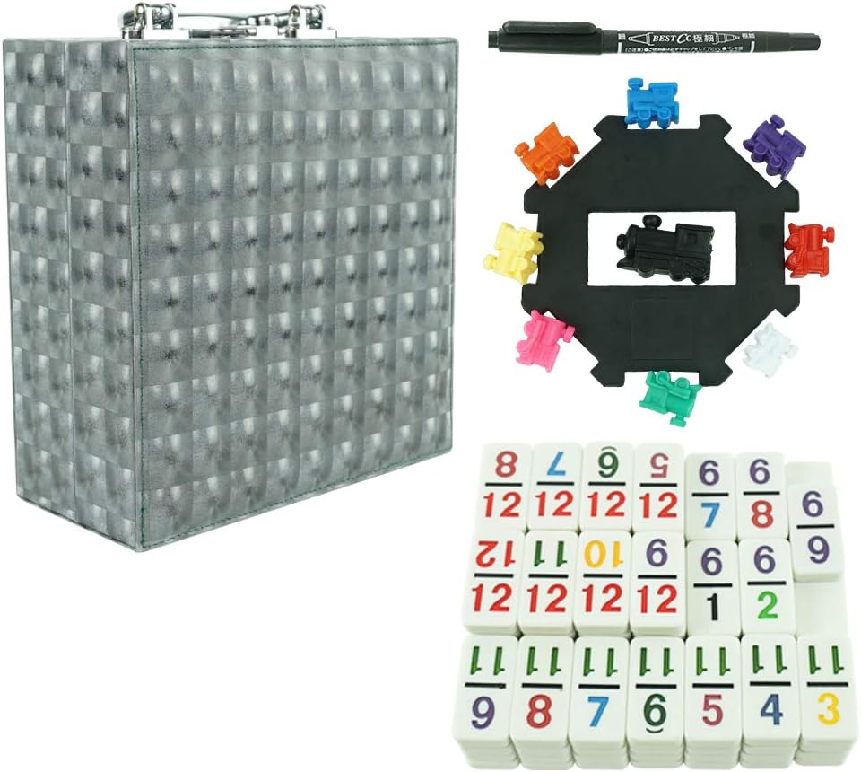 Mexican Train Dominoes Set - Double 12 Dominoes, 91 Tiles Game with Leather Box for Kids, Adults and Family