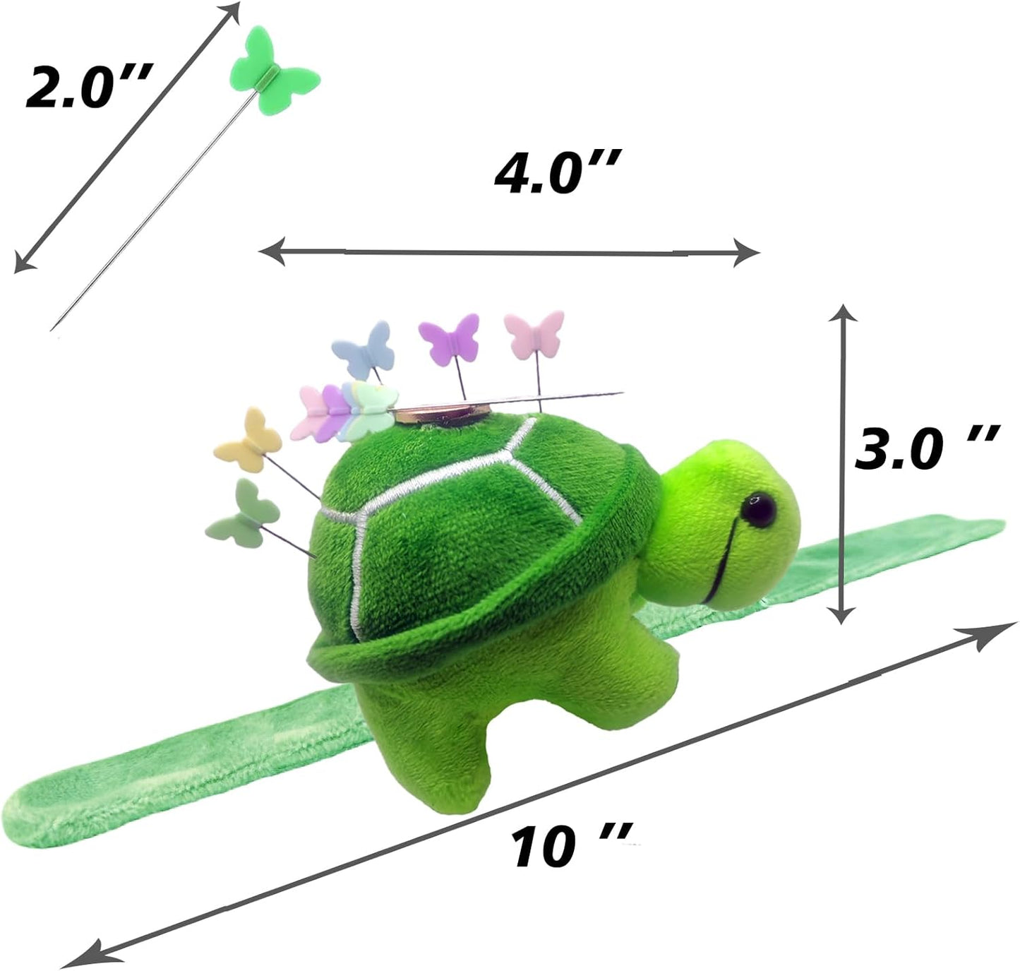 Cute Turtle Wrist Pin Cushion for Sewing with Magnetic, Snap Bracelet Wrist Bands for Pins and Needles Include 50 Lovely Butterfly Straight Pins.