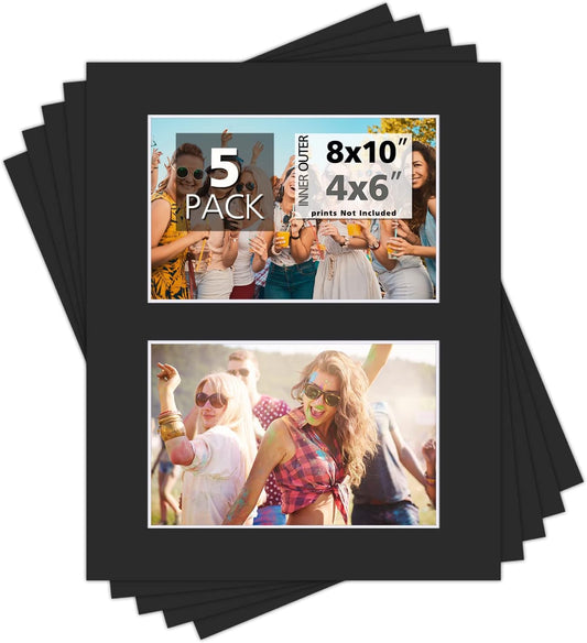 Mat Board Center, Pack of 5, Photo Picture Mats - Acid Free, 4-ply Thickness, White Core - for Pictures, Photos, Framing (8x10 for 2-4x6 White)