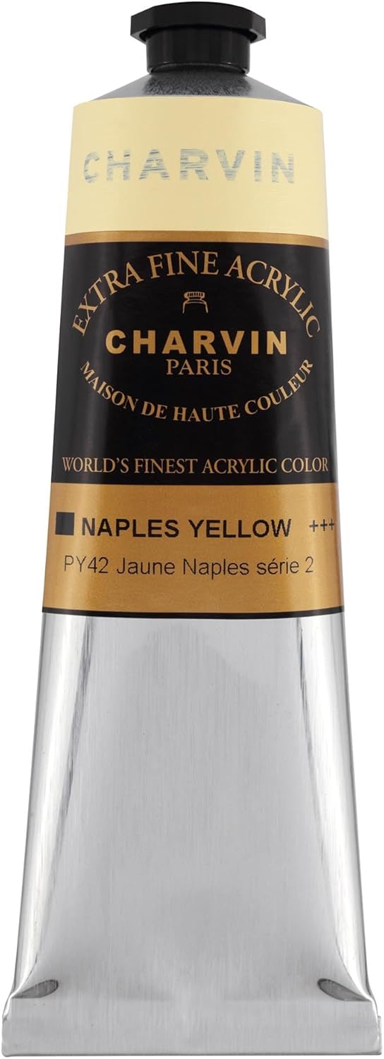 Charvin Extra Fine Professional Artist Acrylic Paint Colors, Nature Themed Hues, 150ml Naples Yellow
