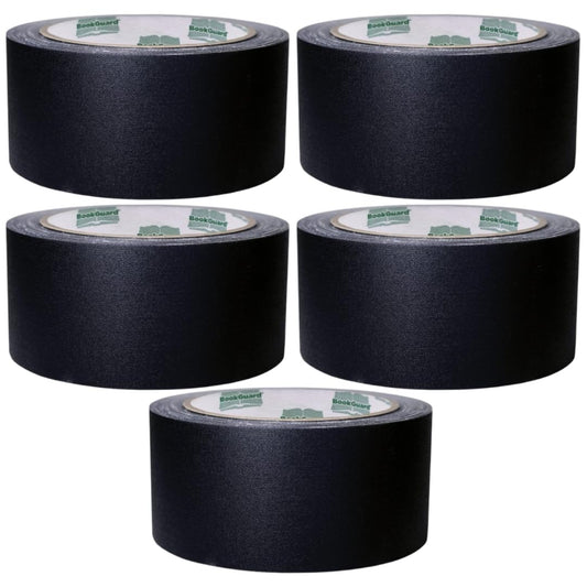 BookGuard 2 Inch Black Bookbinding Tape, Vinyl Coated Cotton Cloth Tape for Book Repair and Library Supplies, Black Vinyl Coated Cloth Tape, 15 Yards - Case of 5