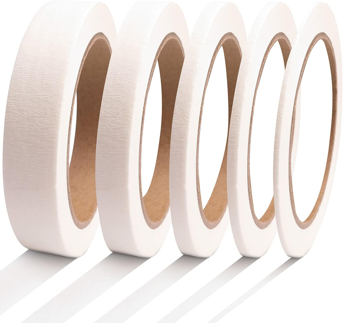 5 Rolls Pinstripe Tape - Masking Tape 1/16", 1/8", 1/4", 1/2", 3/4" - Thin Painters Masking Automotive Tape for DIY, Car, Auto, Paint, Art, Tumblers (White)