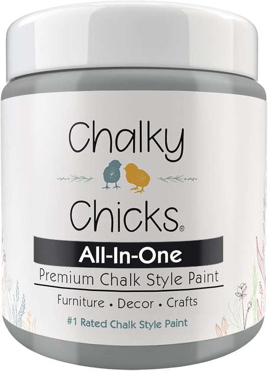 Chalky Chicks All-in-One Chalk Paint for Furniture or Cabinet - 4 Fl Oz - Matte Finish Mad Cloud (Light Gray) for Metal, Wood Furniture Paint - No Sanding All-in-One for Home Decor & Crafts, USA Made