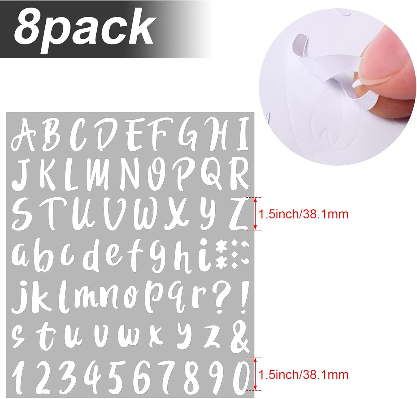 Outus 576 Pieces 8 Sheets Letters Stickers Self Adhesive Vinyl Letter Alphabet Number Stickers Mailbox Numbers Sticker, Decals for Classroom Decor, Sign, Door(White,1.5 Inch)