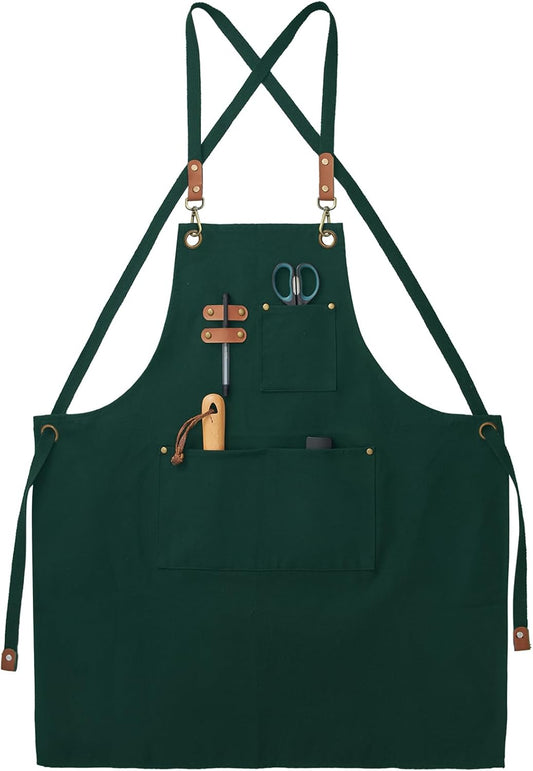 Canvas Aprons, Kitchen Chef Aprons, Work Aprons for Men Women, Adjustable Strap Aprons with 3 Pockets