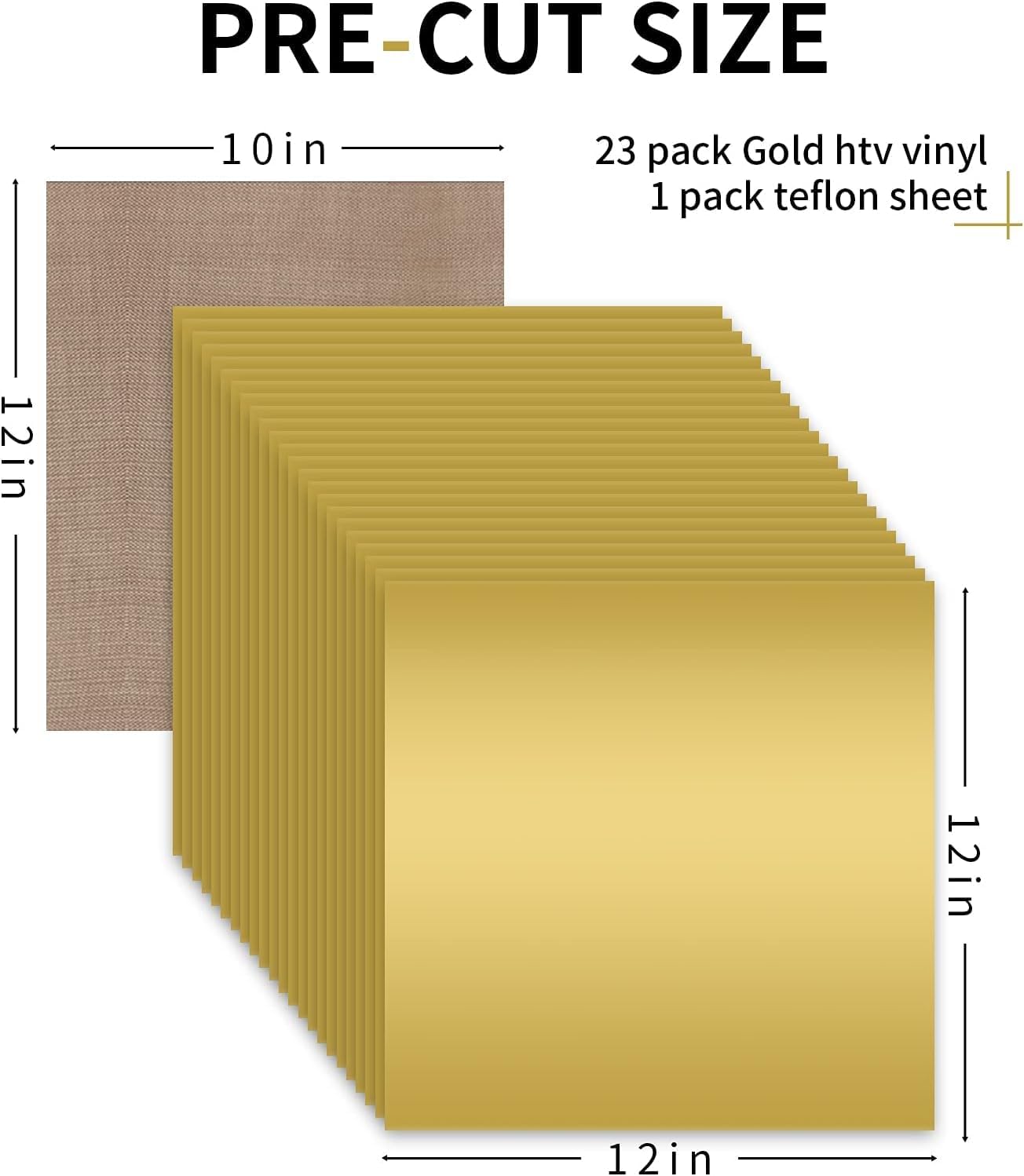 HTVRONT Gold HTV Heat Transfer Vinyl Bundle: 24 Pack 12"x12" Iron on Vinyl Sheets for T-Shirt (1 PTFE Sheet Included), Gold PU HTV Vinyl Easy to Cut & Weed for Heat Design