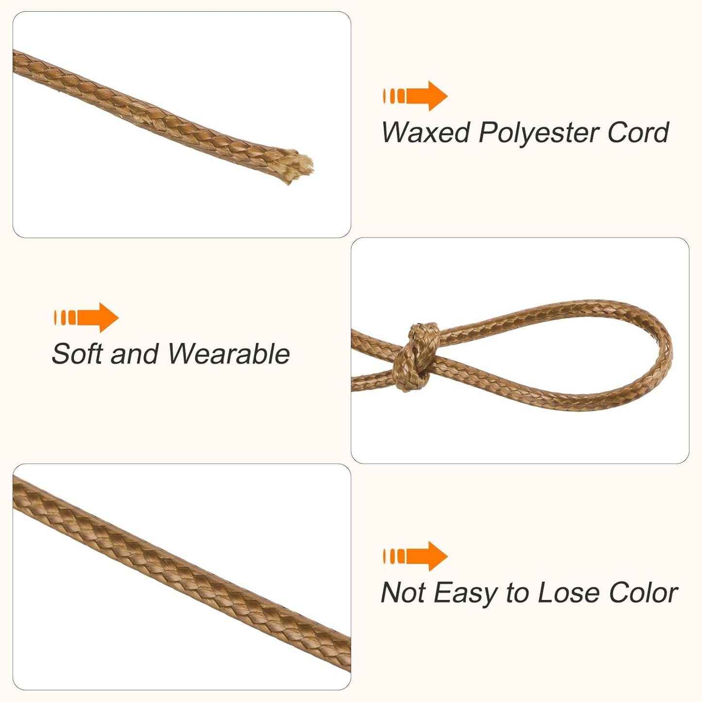 MECCANIXITY Waxed Cord 0.5mm Waxed Polyester Cord 175 Yard Wax String for Bracelet Making, Necklaces, Beading, Jewelry Making and DIY Crafts(Light Brown)