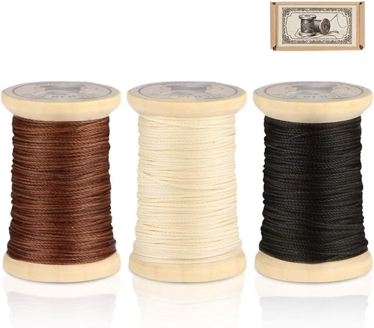 Natural Waxed Thread, 0.55mm/0.8mm, Wax Thread for Handcrafted Wrapping, Sewing, Bookbinding, Leather Threads, Beginners Craft DIY, Hemp Cord (Black/Brown/White, 0.55mm/33 Yards)