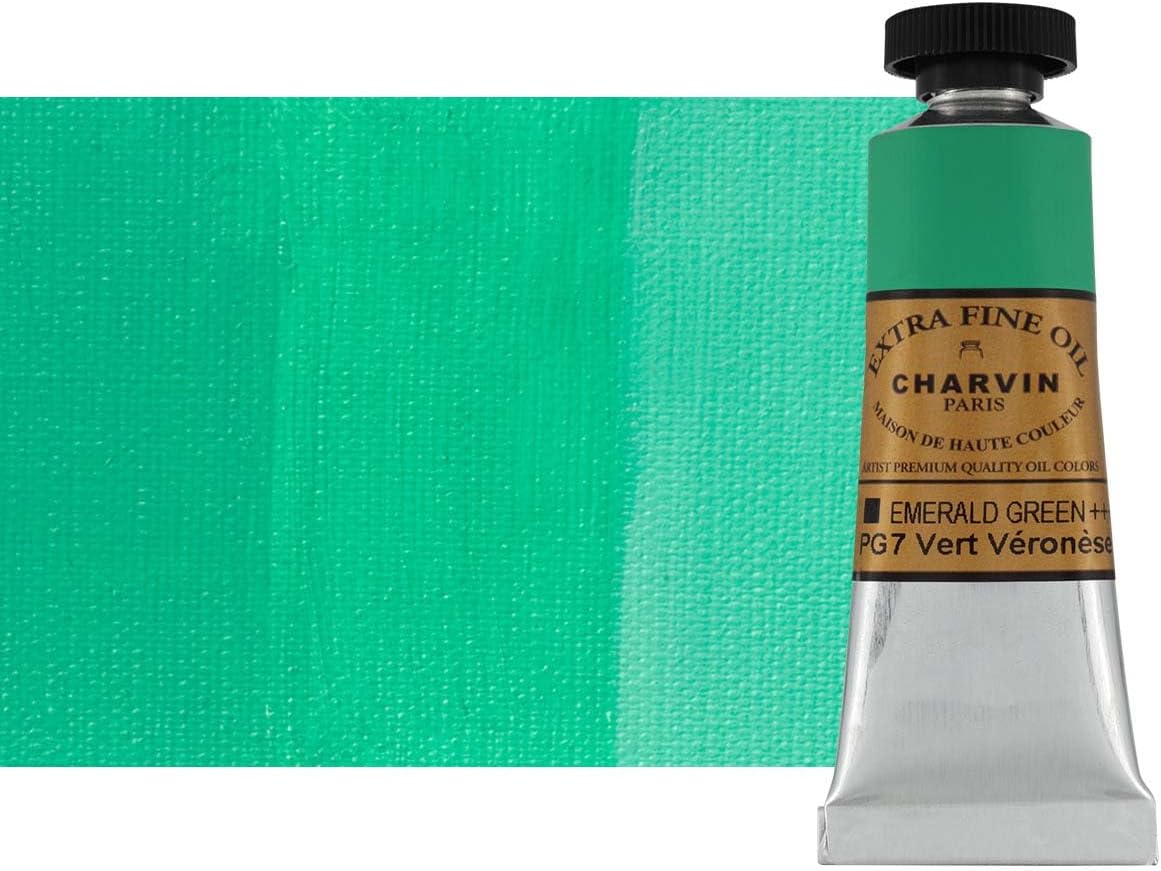 Charvin Extra Fine Oil Paint, Emerald Green 20 ml - Triple-Milled, Rich Texture, Poppy Oil-Based, Light-Fast, Handmade, Archival Quality