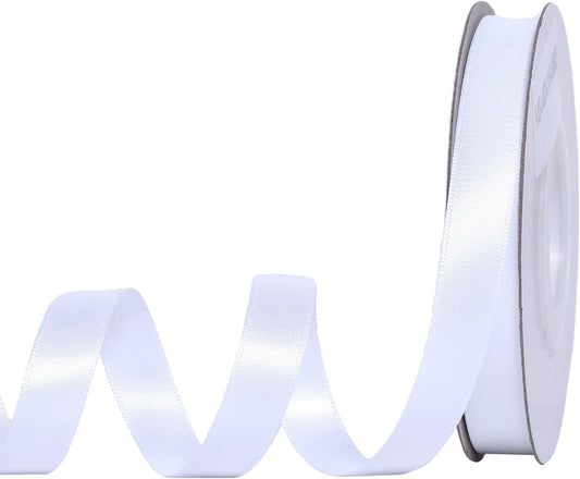 YAMA White Double Faced Satin Ribbon 1/2 Inch 25 Yards Thin White Fabric Ribbons for Gift Wrapping Crafts Bows Wedding Party Christmas Decoration Floral Arrangement
