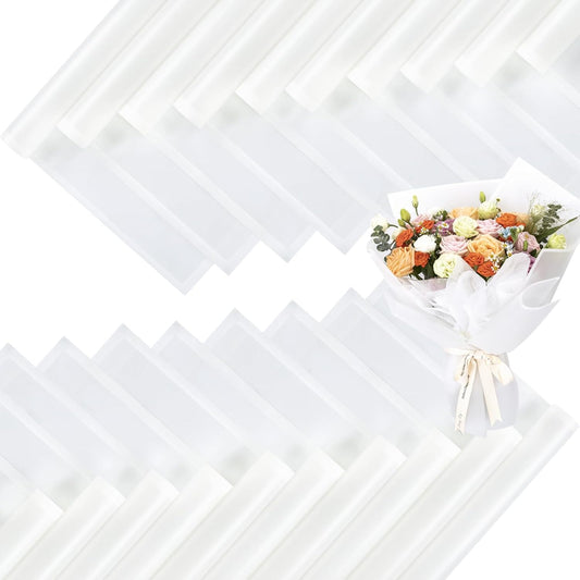 FUHITIM 20 Sheets Flower Wrapping Paper - Waterproof Floral Bouquet Packaging Paper for DIY Crafts，Florist Supplies Packaging Paper for Wedding Birthday Gift (Translucent White)