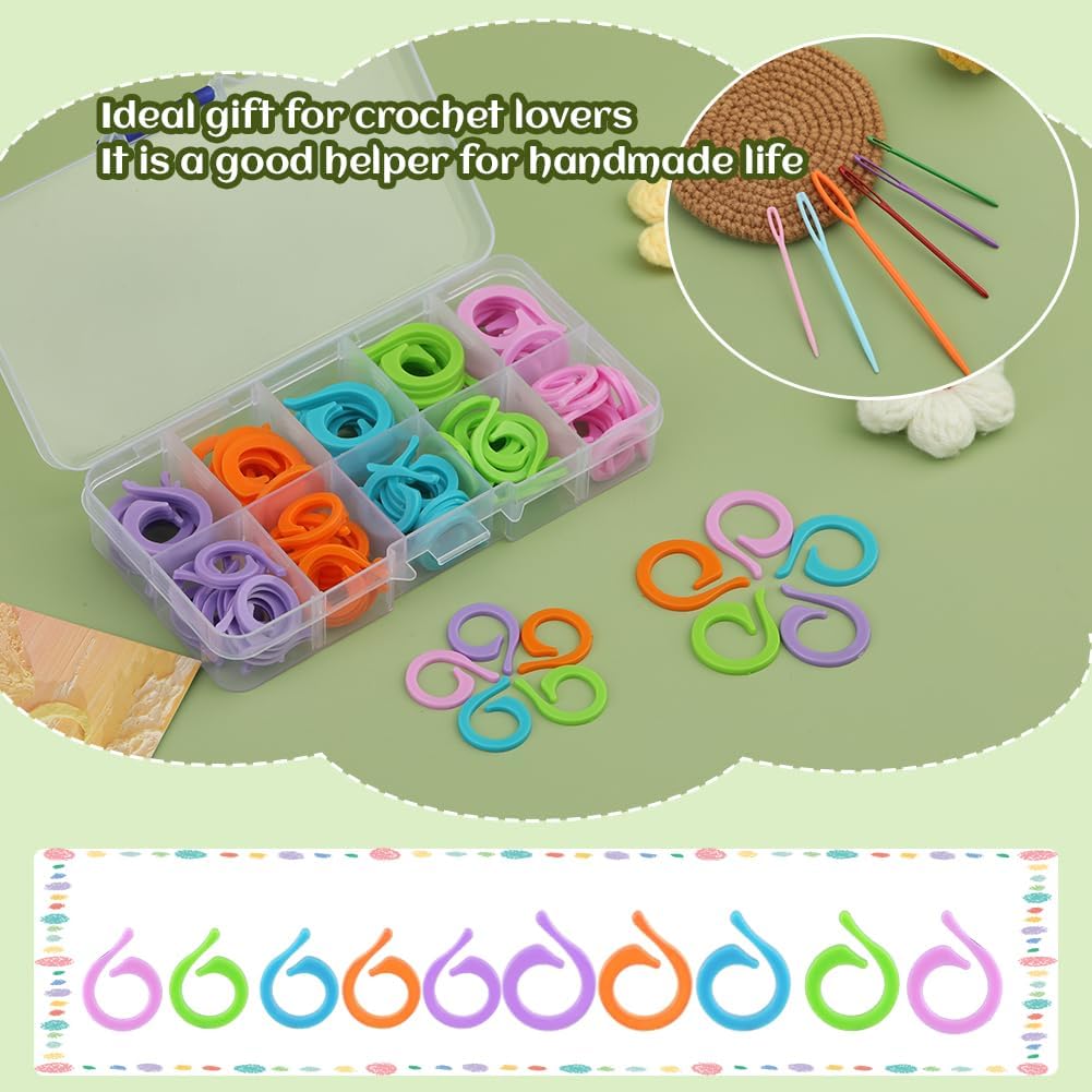 LUNARM Stitch Markers, 5 Colors/2 Sizes Open Stitch Markers for Crocheting with Sewing Needle, Split Ring Knitting Rings for DIY Handmade Crafts