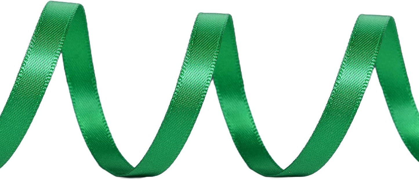 YAMA Green Double Faced Satin Ribbon 1/4 Inch 25 Yards Thin Green Ribbon for Gift Wrapping Crafts Hair Bows Wedding Party Decoration