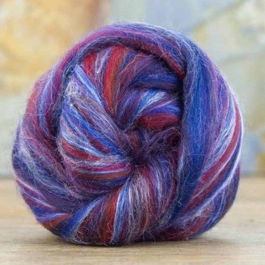 Revolution Fibers – Constellation Range Roving (8 Ounces) | Multicolored Tonal Blend of 70% Dyed Merino and 30% Tussah Silk Combed Top | Soft Fiber for Felting, Spinning, Knitting (Gemini Purple)