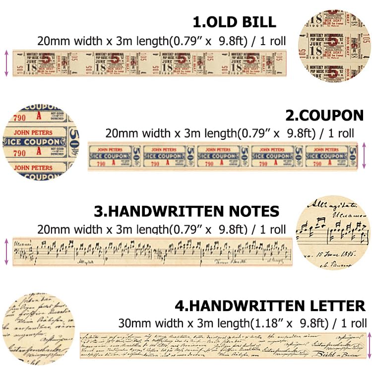 10 Rolls (Totally 98ft/30m) Vintage Washi Tape Set, Masking Tape Nostalgic Style Decor Sticker for DIY Craft Scrapbooking Bullet Journal Planner Gift Wrapping