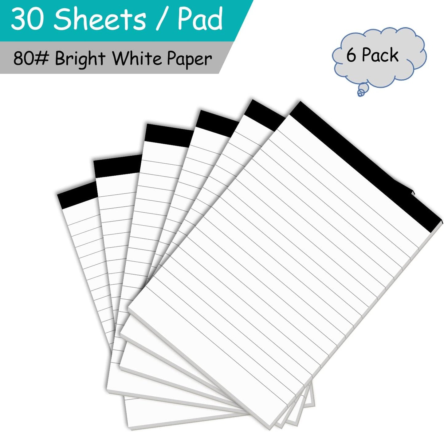 Notepads for Daily Planning and Organization of Work – 4 x 6-inches Ruled Pages – Thick Bright White Paper – 30 Pages – Note Pads Lined Papers – Pack of 6