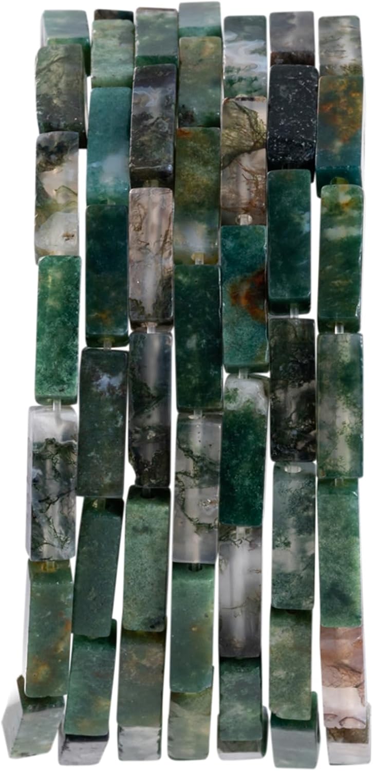 Natural Moss Agate Rectangle Tube Beads 4x13mm 38cm/str Loose Semi Gemstone Stone Beads for Making Bracelets Necklace Earrings